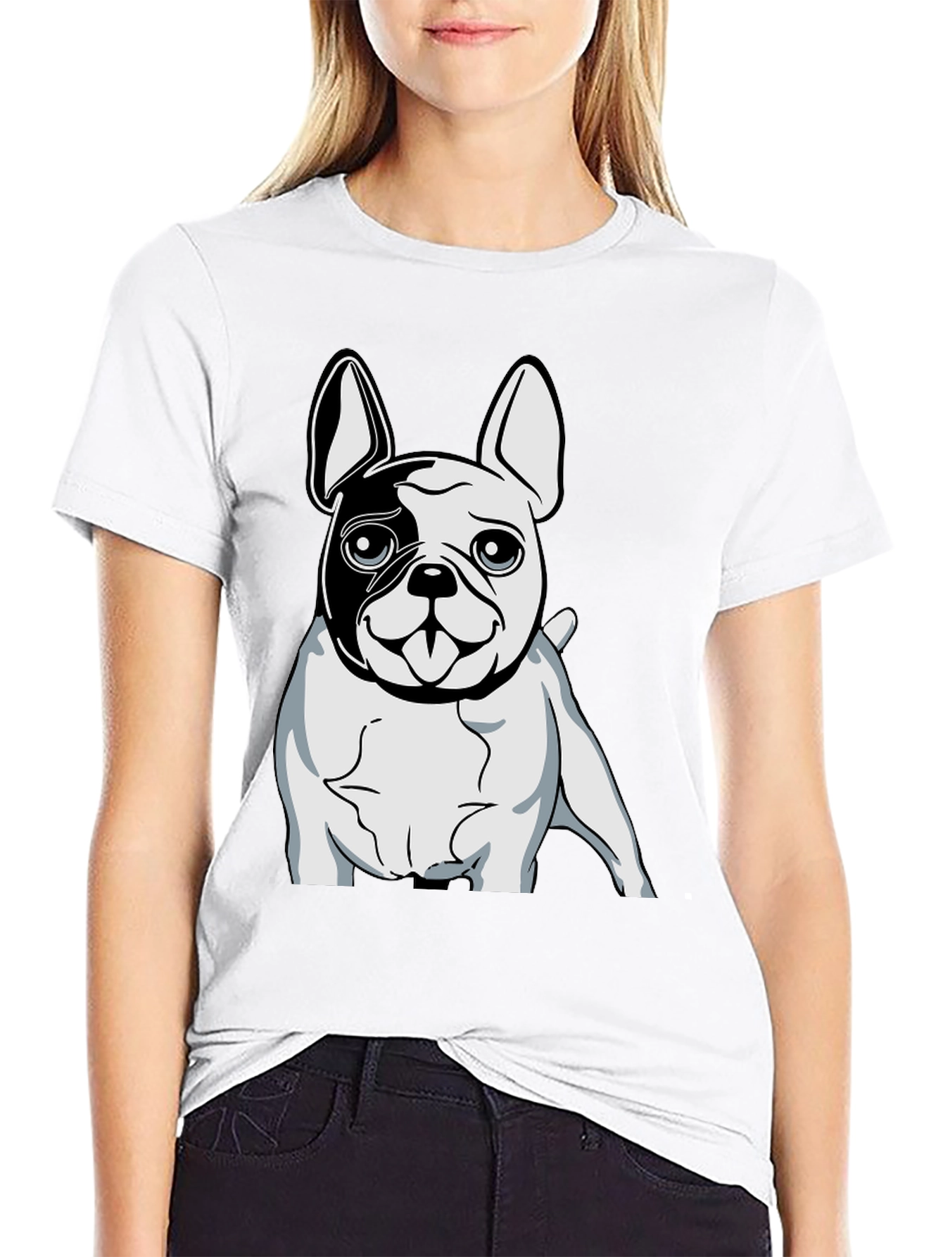 Black T-Shirt with Bulldog Graphic Print