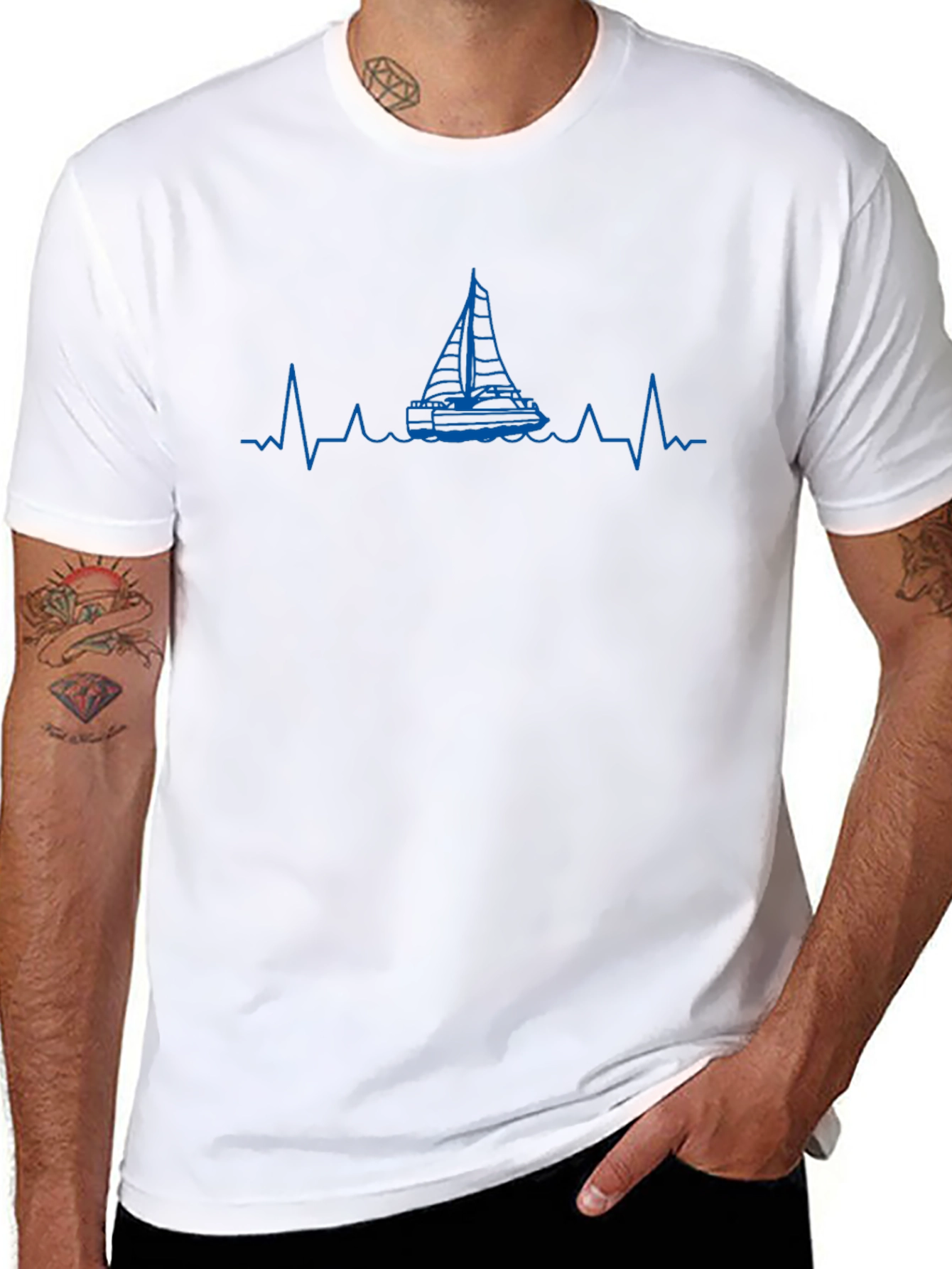 Sailboat Heartbeat Graphic Tee - Black