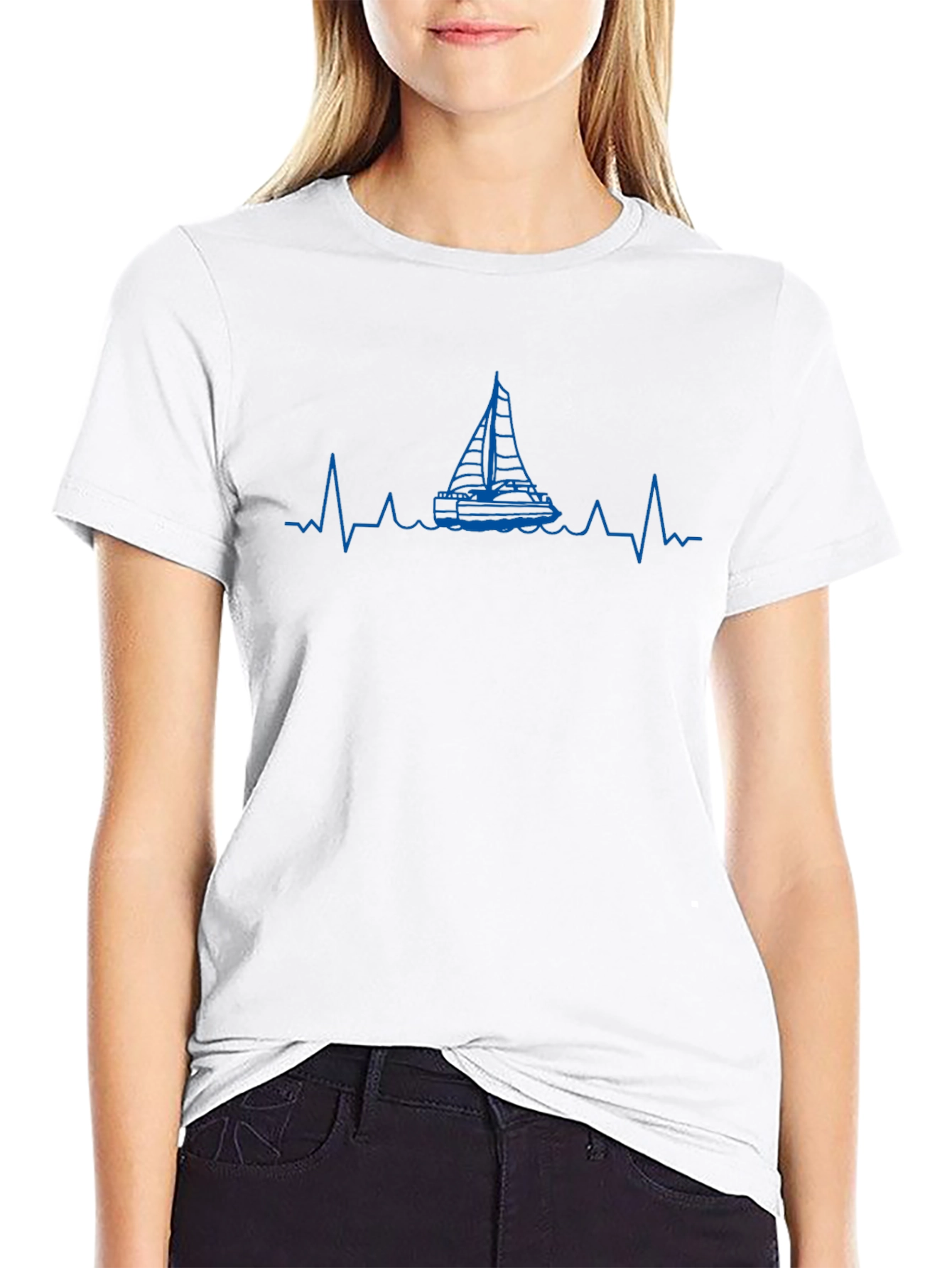 Sailboat Heartbeat Graphic Tee - Black