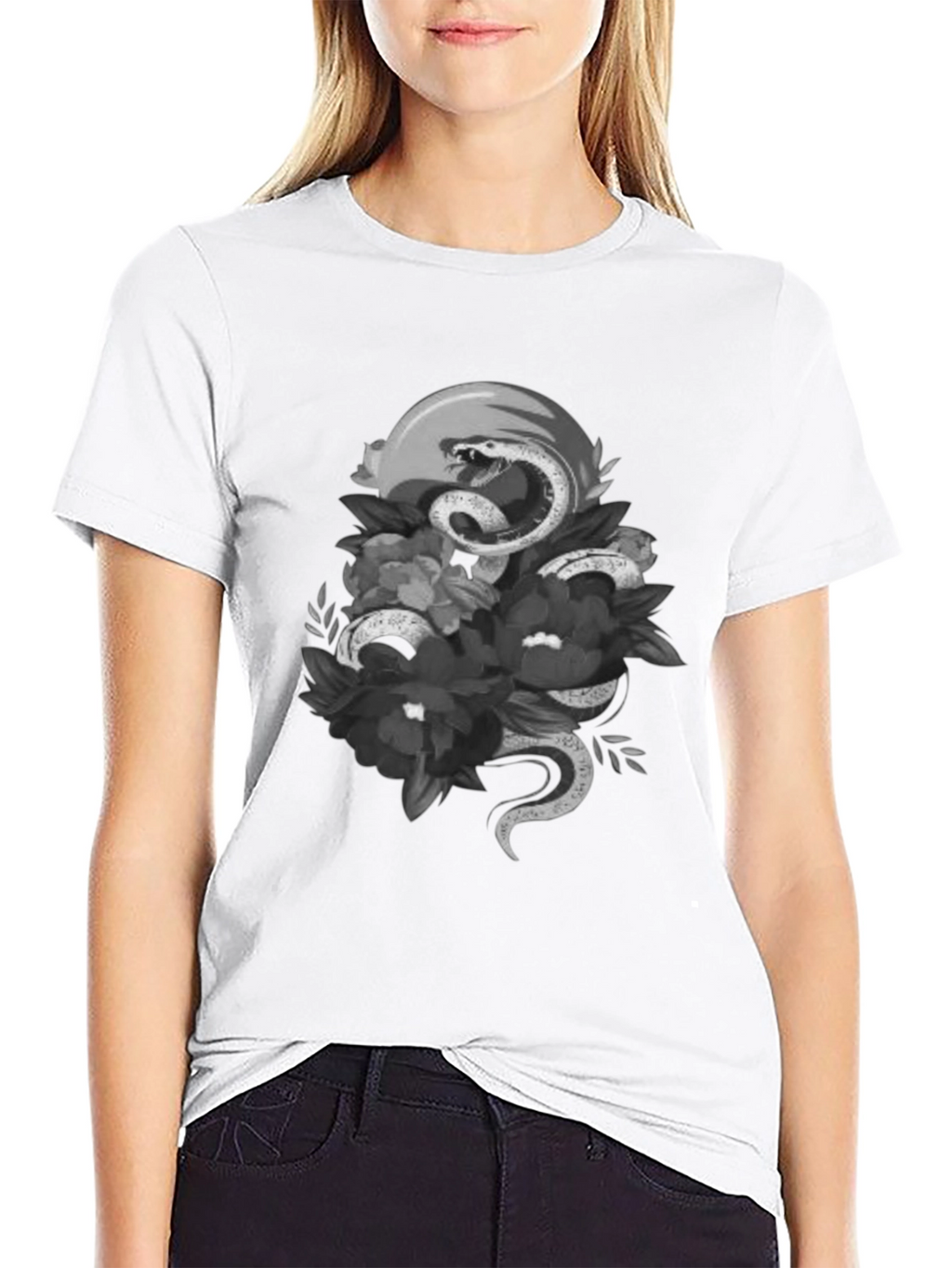 Snake & Floral Graphic Tee - Unique Design