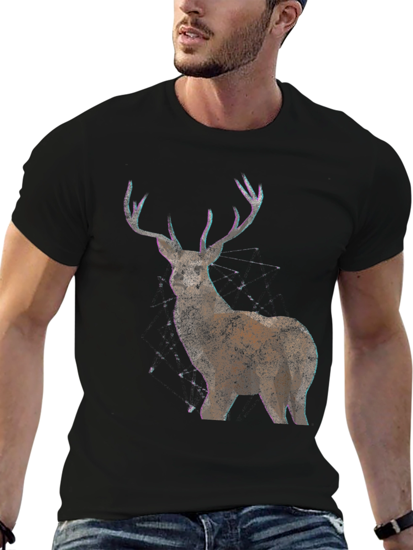 Deer Graphic Print Mens Black T-Shirt