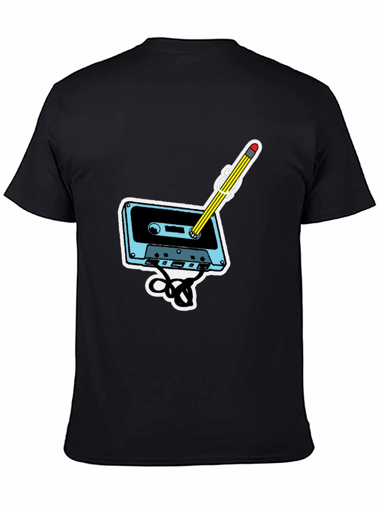 Retro Cassette & Pencil Graphic T-Shirt