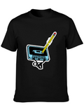 Retro Cassette & Pencil Graphic T-Shirt