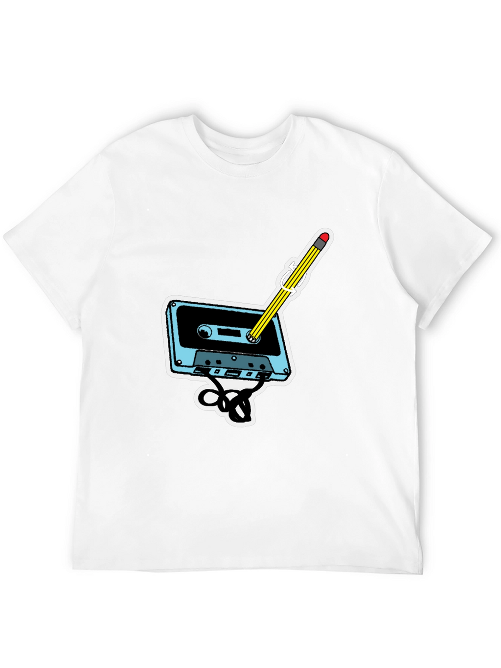 Retro Cassette & Pencil Graphic T-Shirt