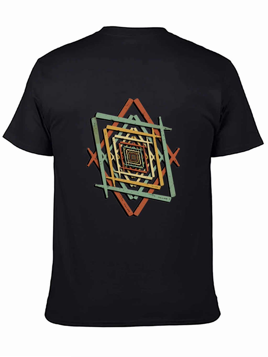Geometric Square Pattern Black T-Shirt