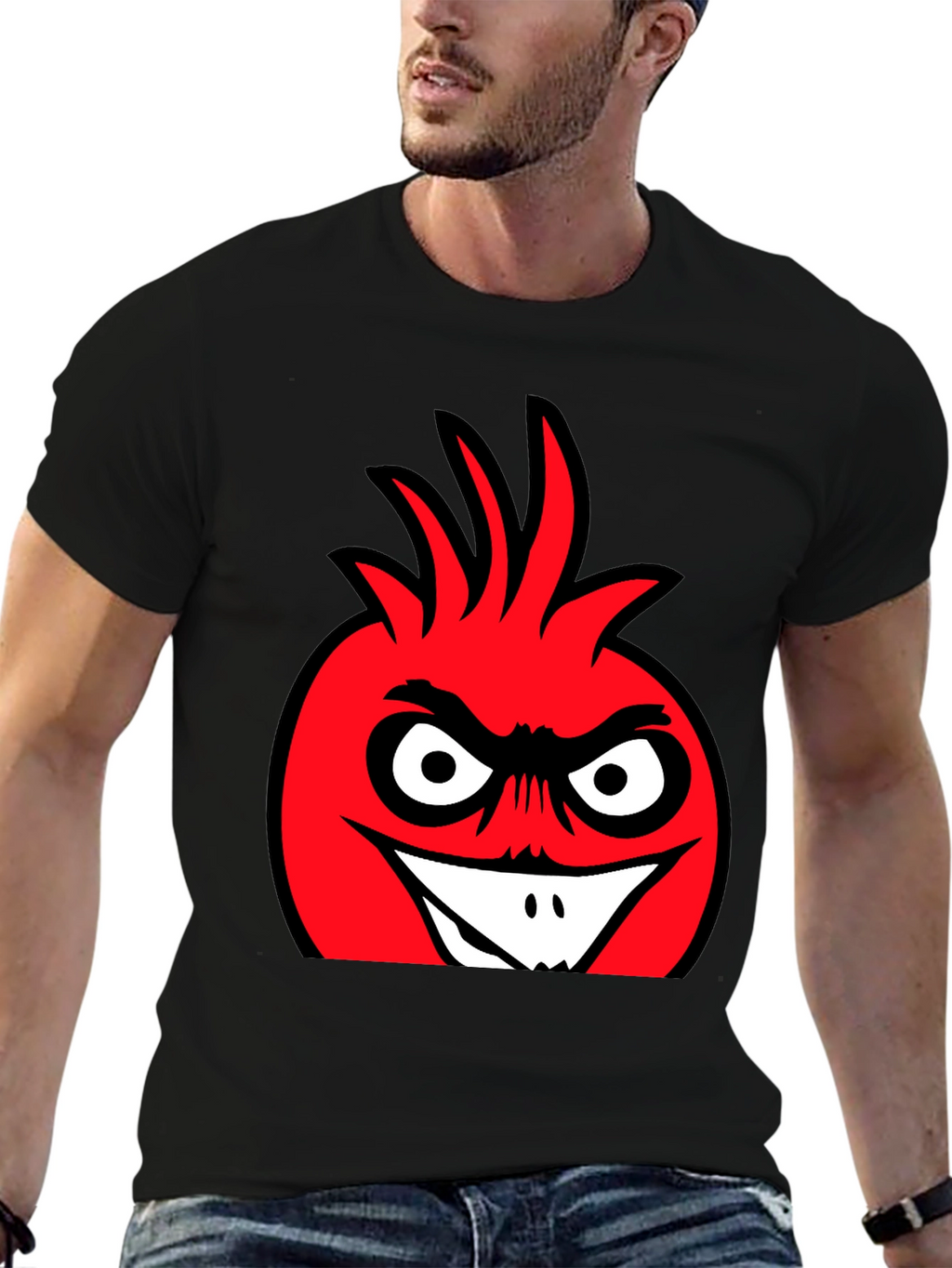 Angry Red Cartoon Character Black T-Shirt