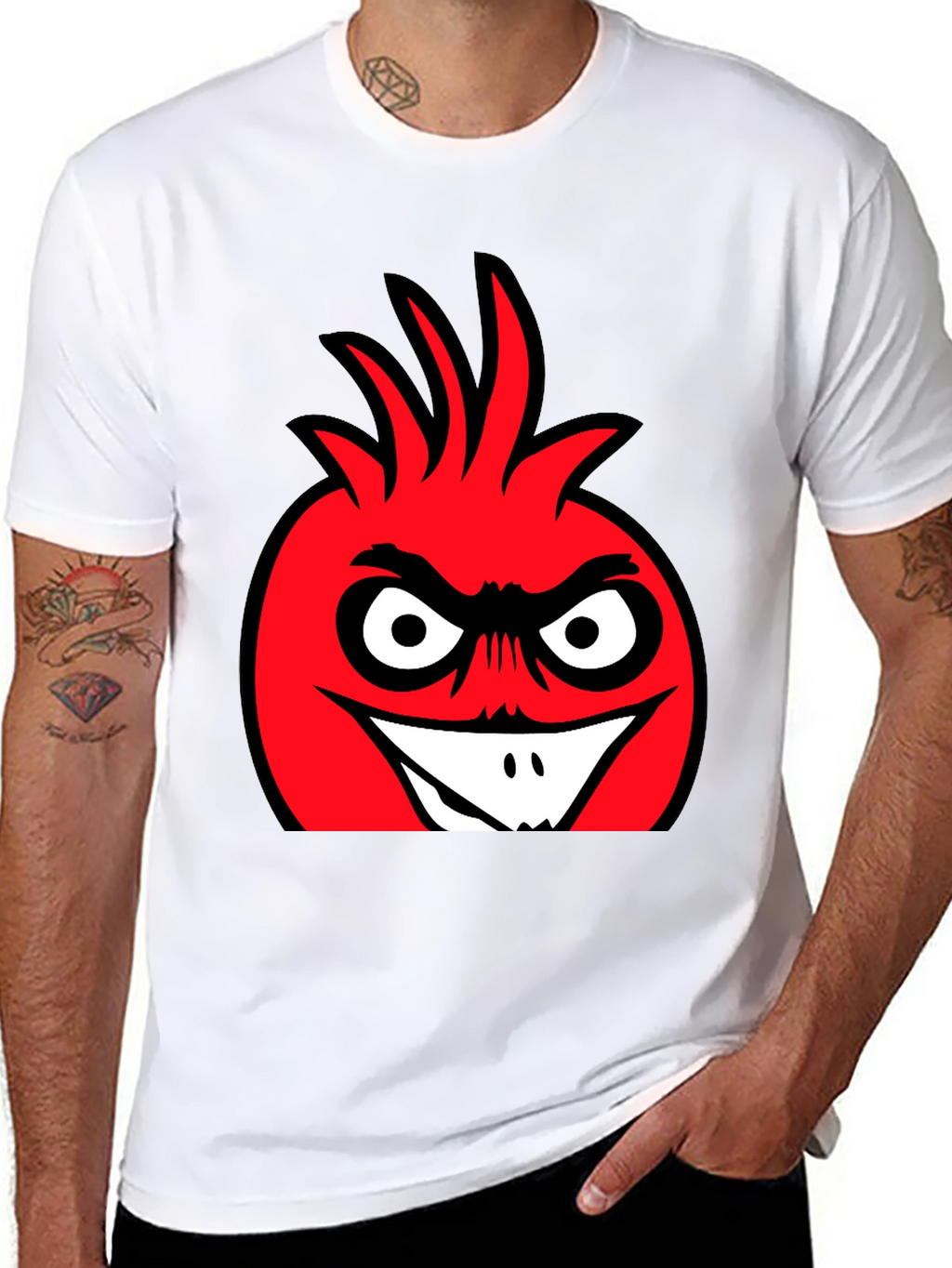 Angry Red Cartoon Character Black T-Shirt