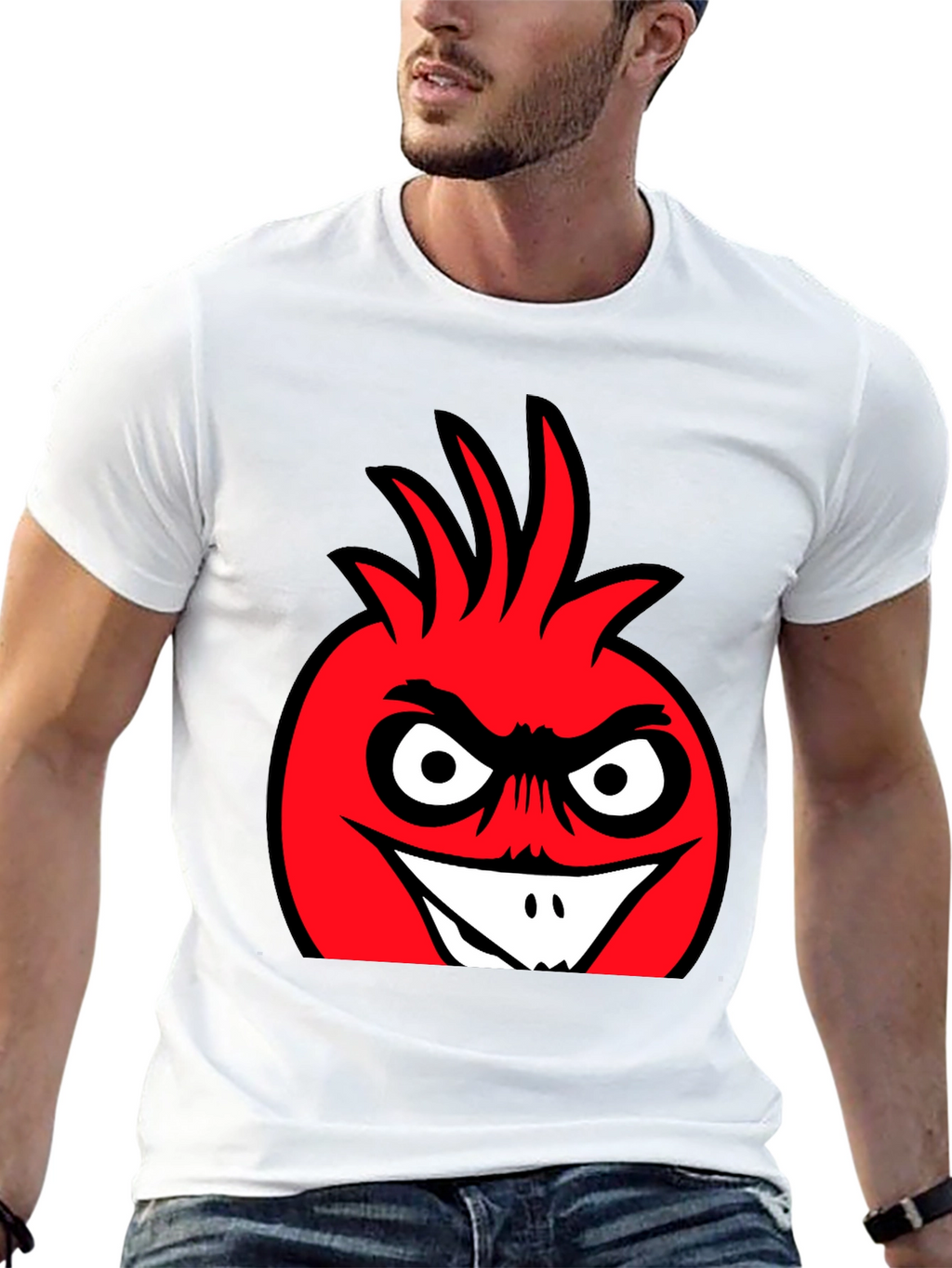 Angry Red Cartoon Character Black T-Shirt