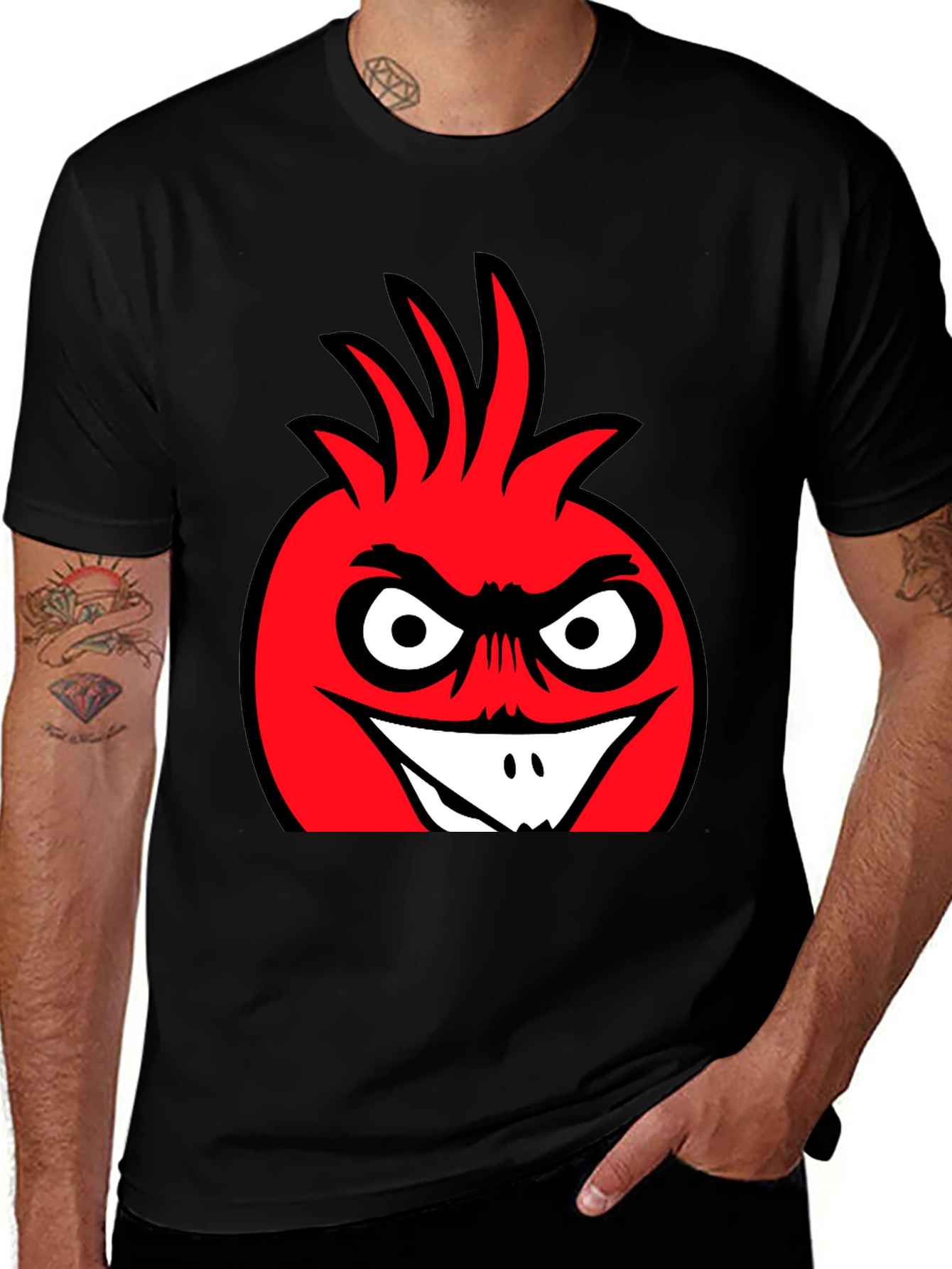 Angry Red Cartoon Character Black T-Shirt