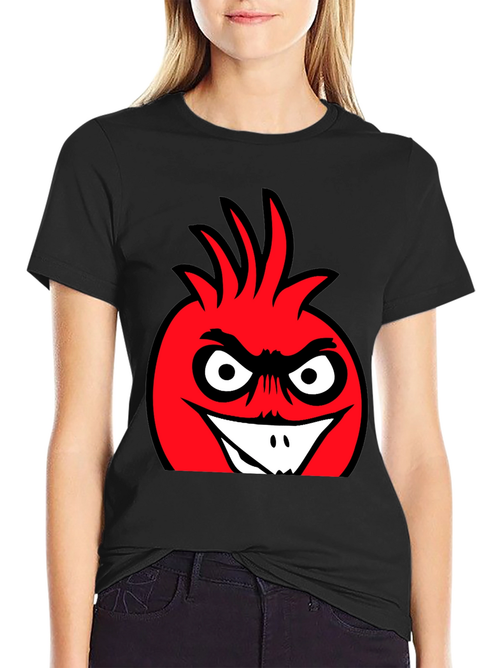 Angry Red Cartoon Character Black T-Shirt
