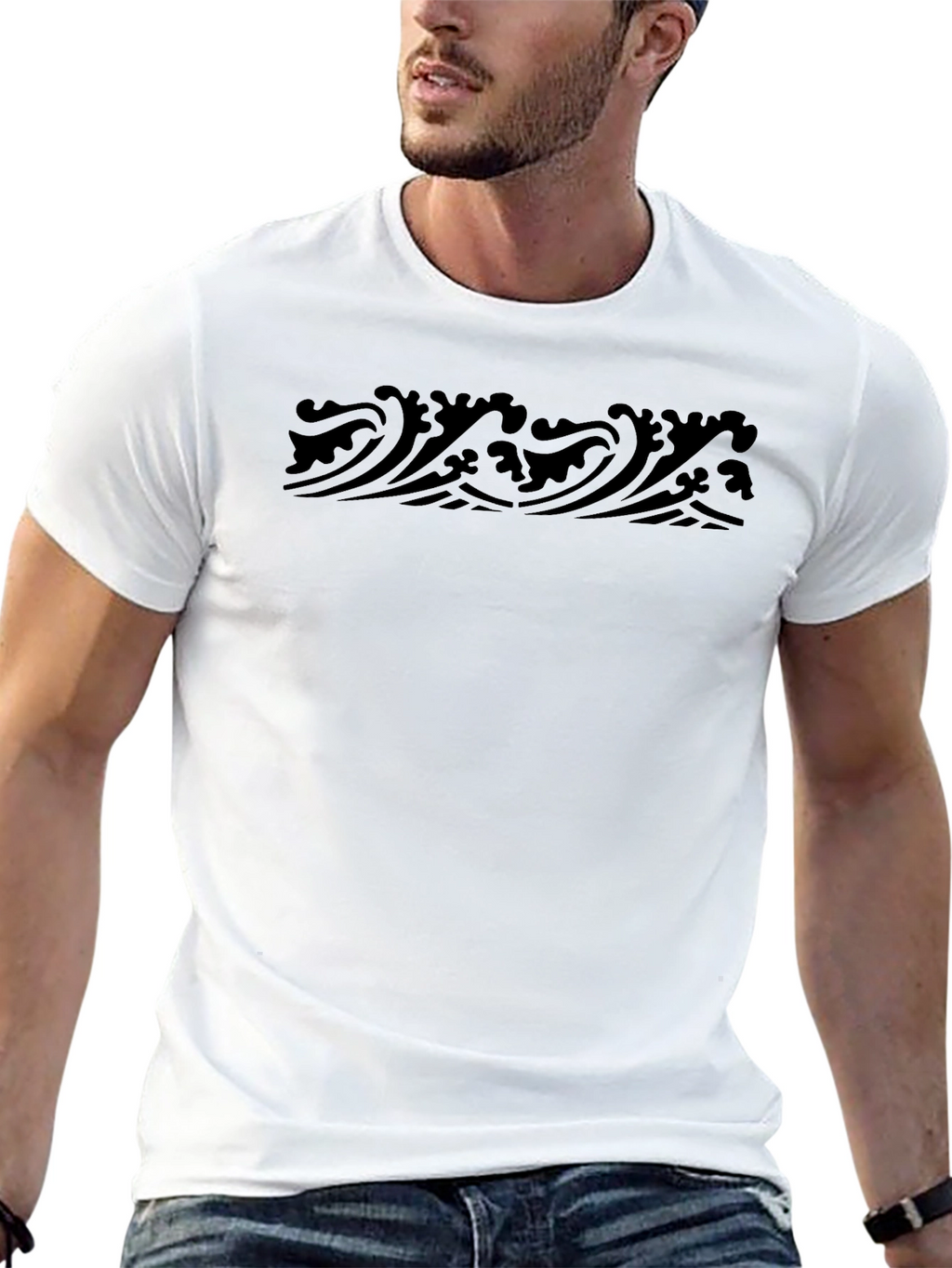 Black Wave Patterned T-Shirt
