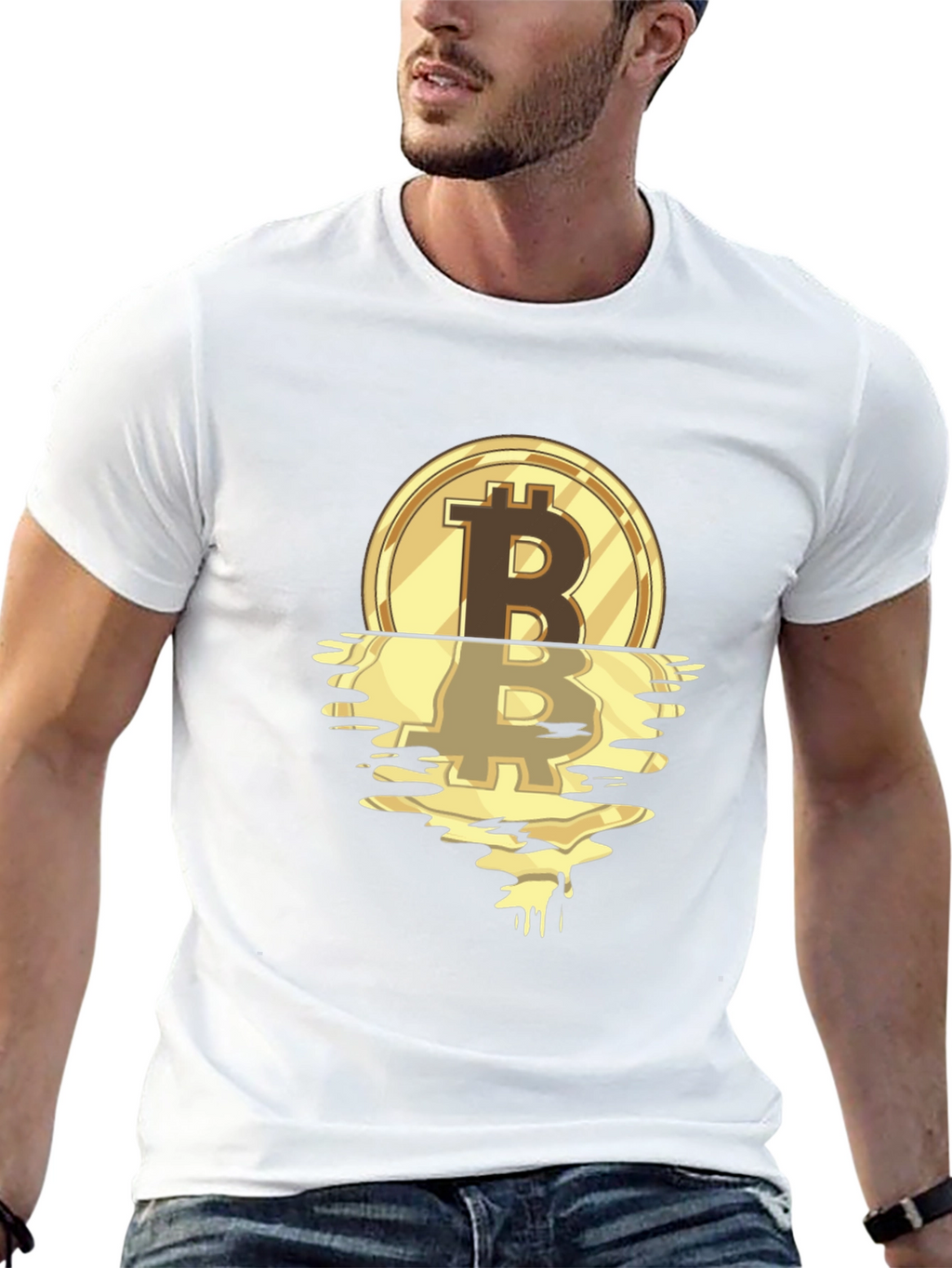 Bitcoin Melting Gold Coin Graphic T-Shirt