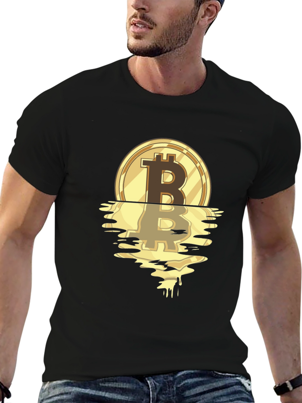Bitcoin Melting Gold Coin Graphic T-Shirt