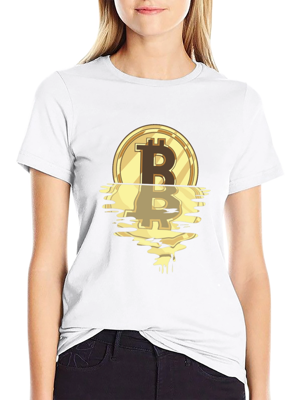 Bitcoin Melting Gold Coin Graphic T-Shirt