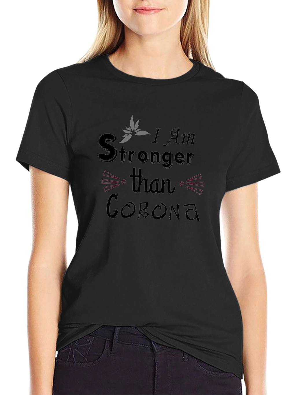 Stronger Than Corona Black Graphic T-Shirt