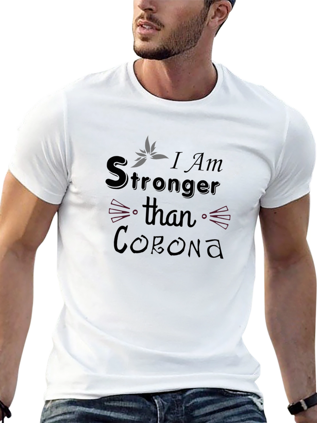Stronger Than Corona Black Graphic T-Shirt