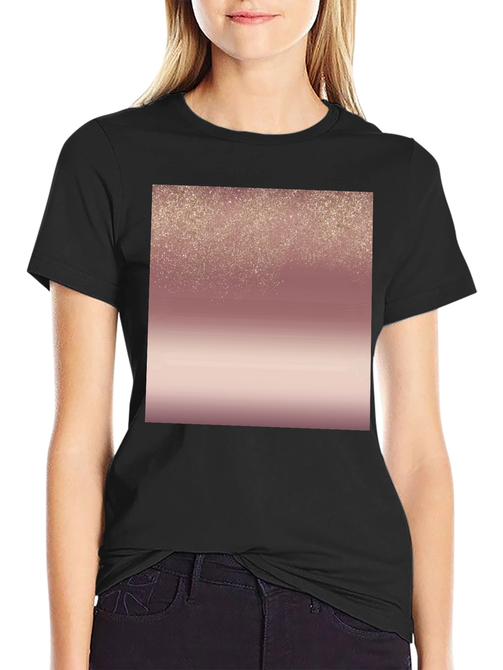 Stylish Black Tee with Rose Gold Gradient Design