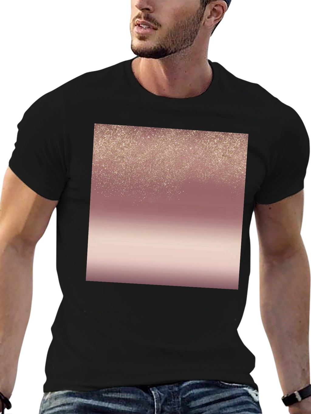 Stylish Black Tee with Rose Gold Gradient Design