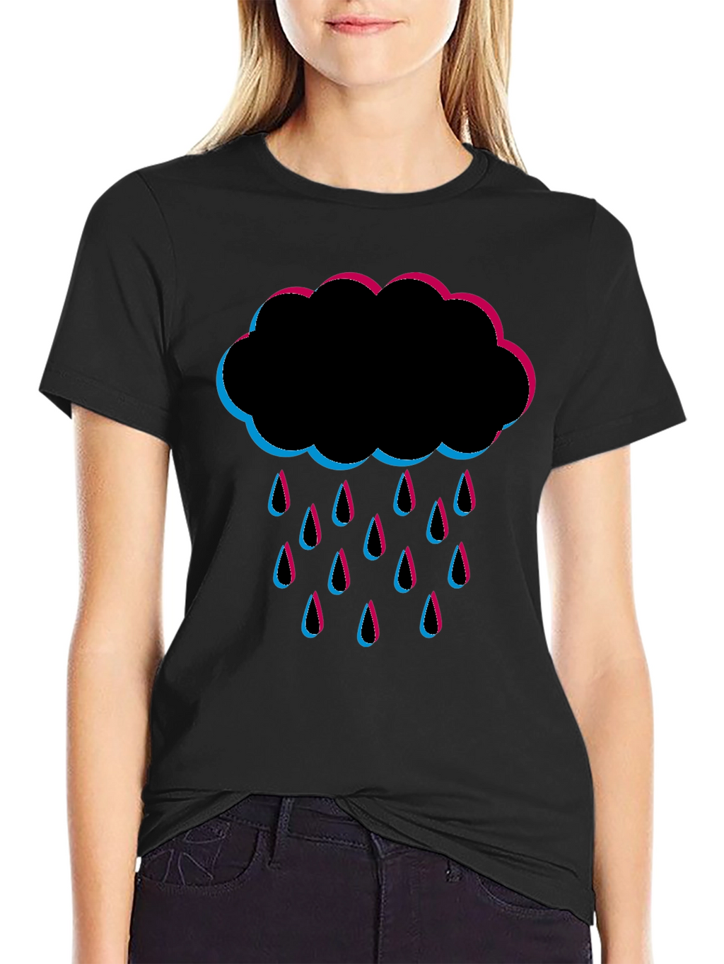 Rain Cloud Graphic Tee - Black Cotton T-Shirt