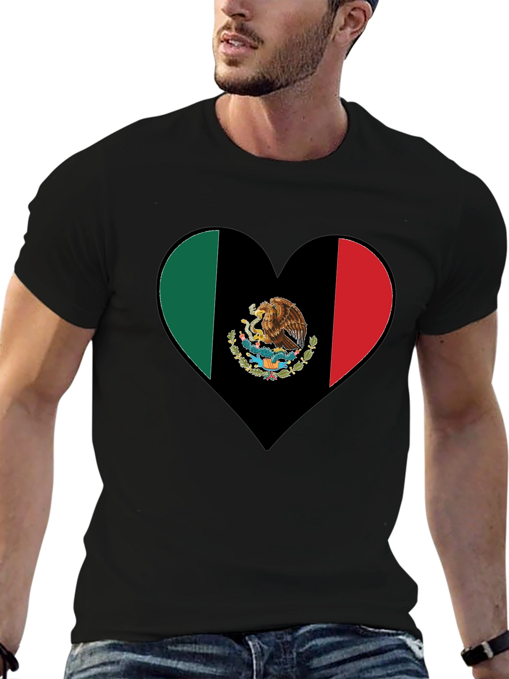 Mexico Flag Heart Graphic T-Shirt