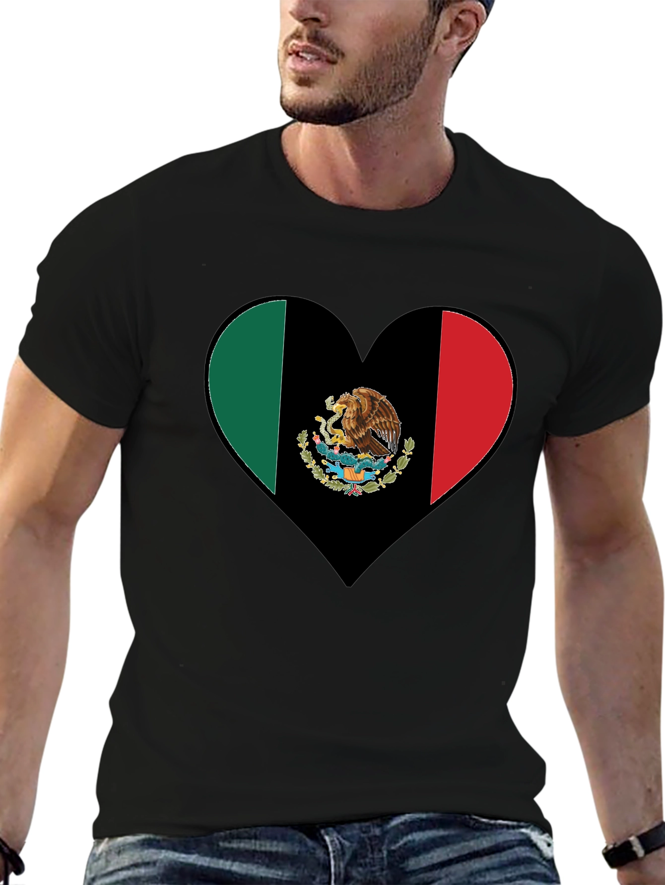 Mexico Flag Heart Graphic T-Shirt