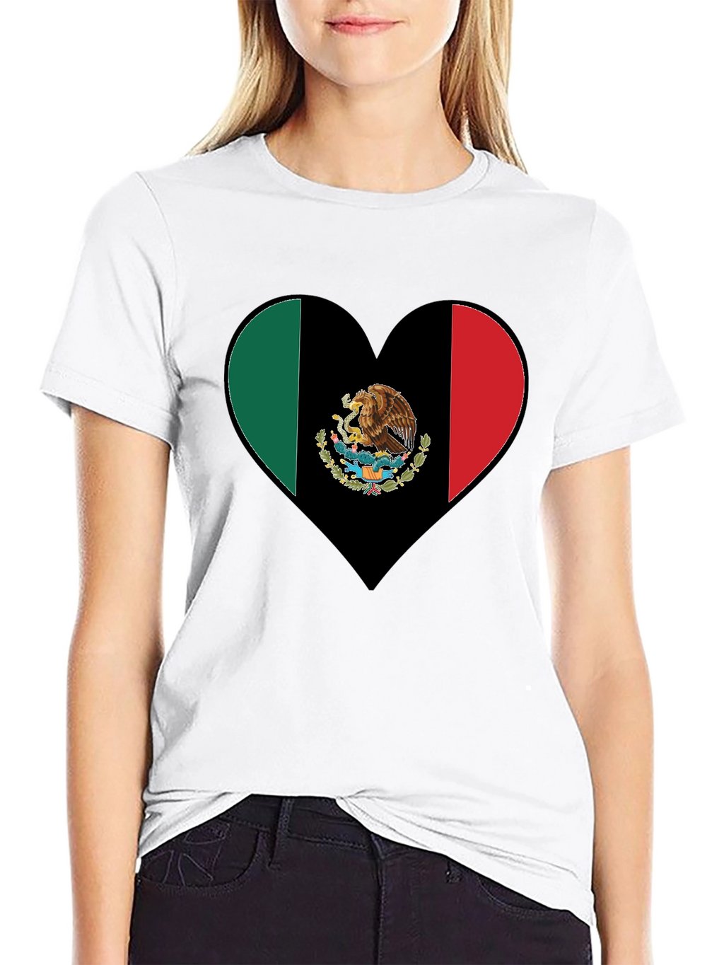 Mexico Flag Heart Graphic T-Shirt