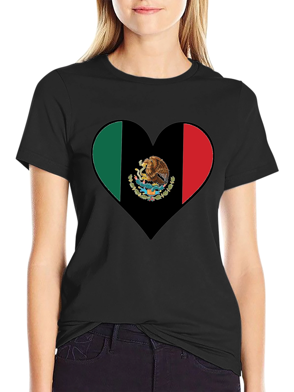 Mexico Flag Heart Graphic T-Shirt