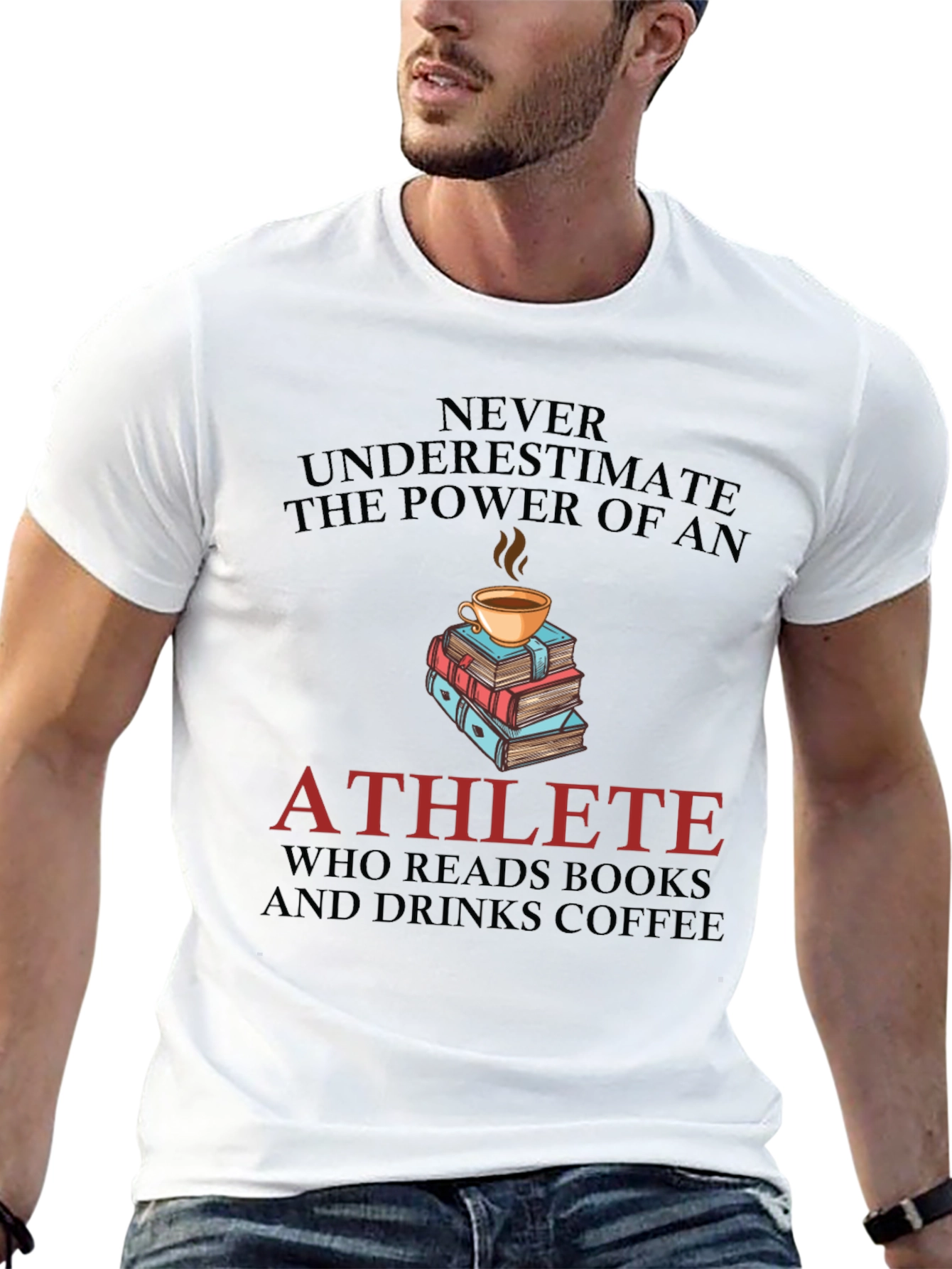 Athlete Reads Books and Drinks Coffee Graphic Tee