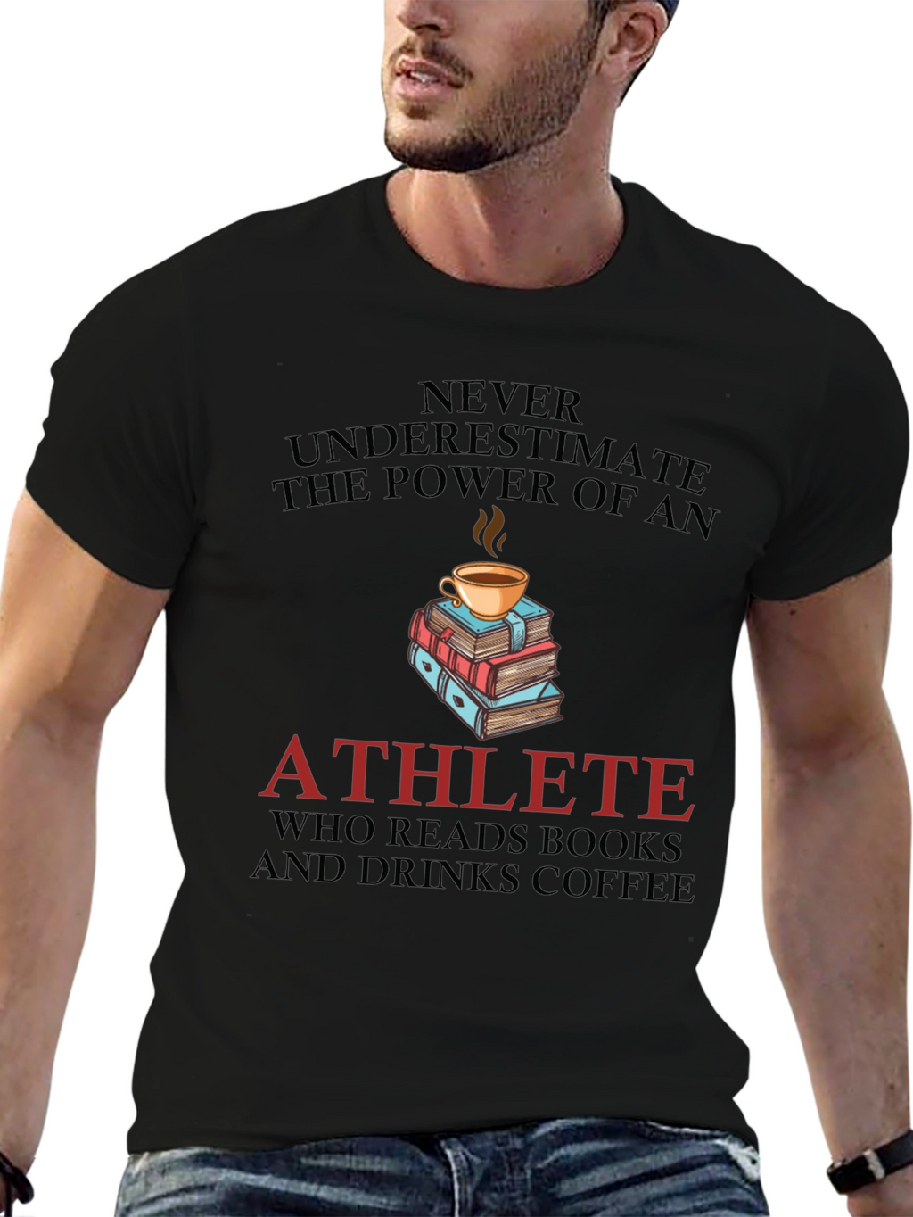 Athlete Reads Books and Drinks Coffee Graphic Tee
