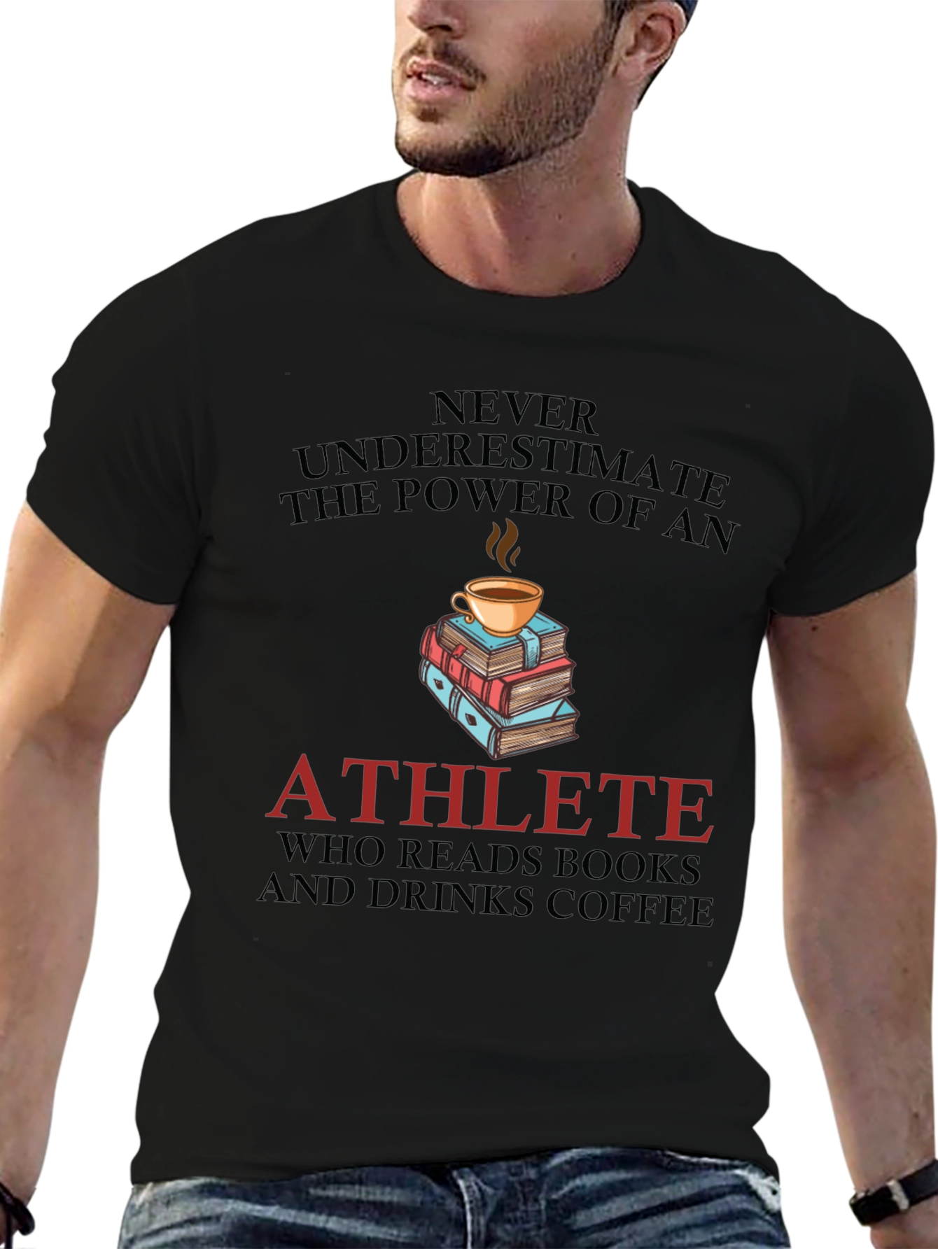 Athlete Reads Books and Drinks Coffee Graphic Tee