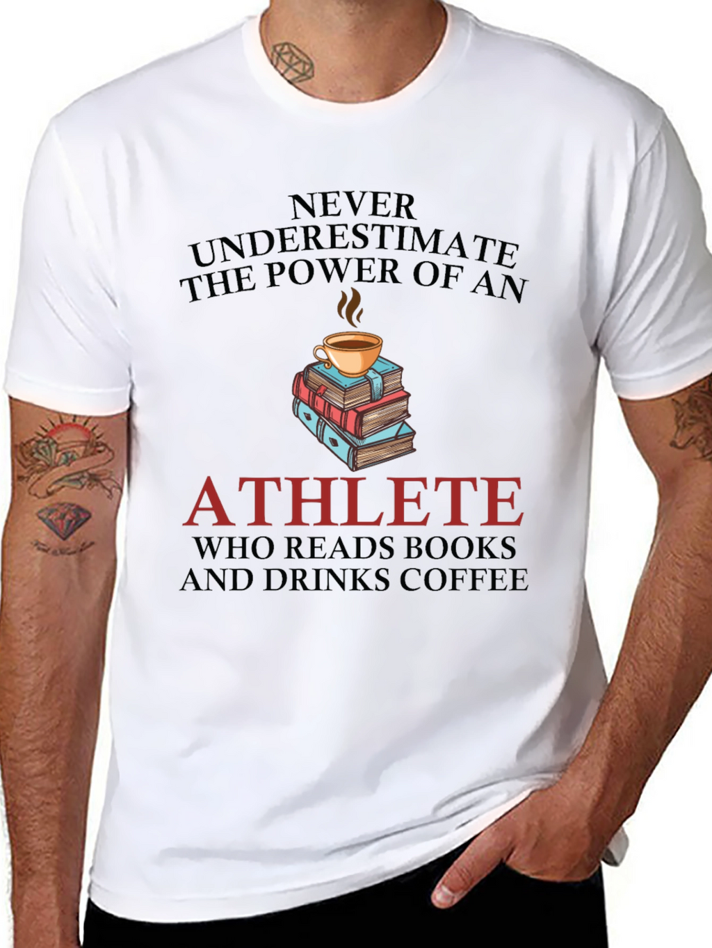 Athlete Reads Books and Drinks Coffee Graphic Tee