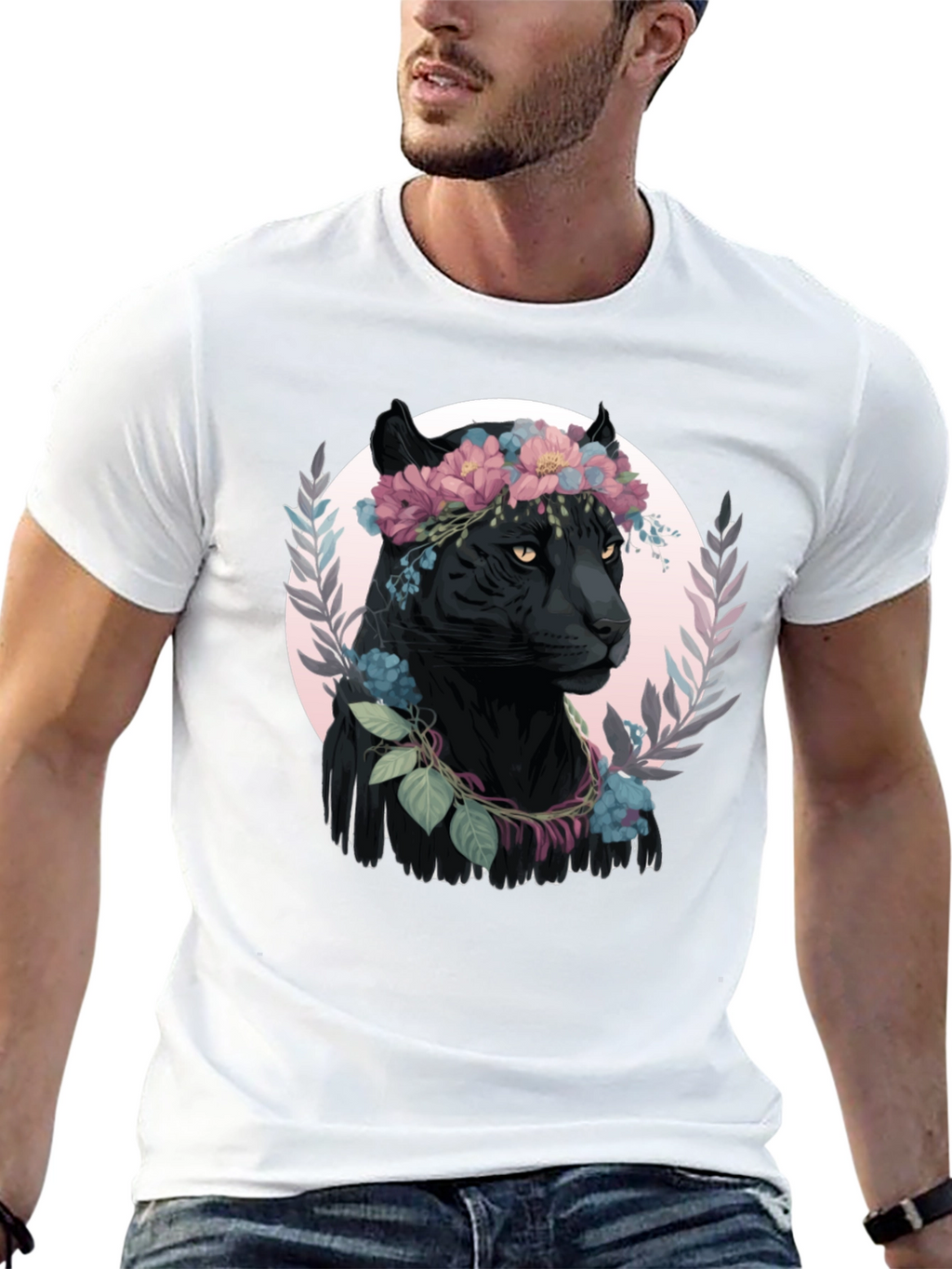 Black Panther Floral Wreath Graphic Tee