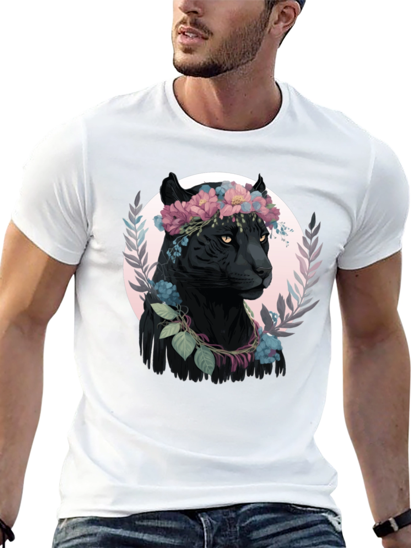 Black Panther Floral Wreath Graphic Tee