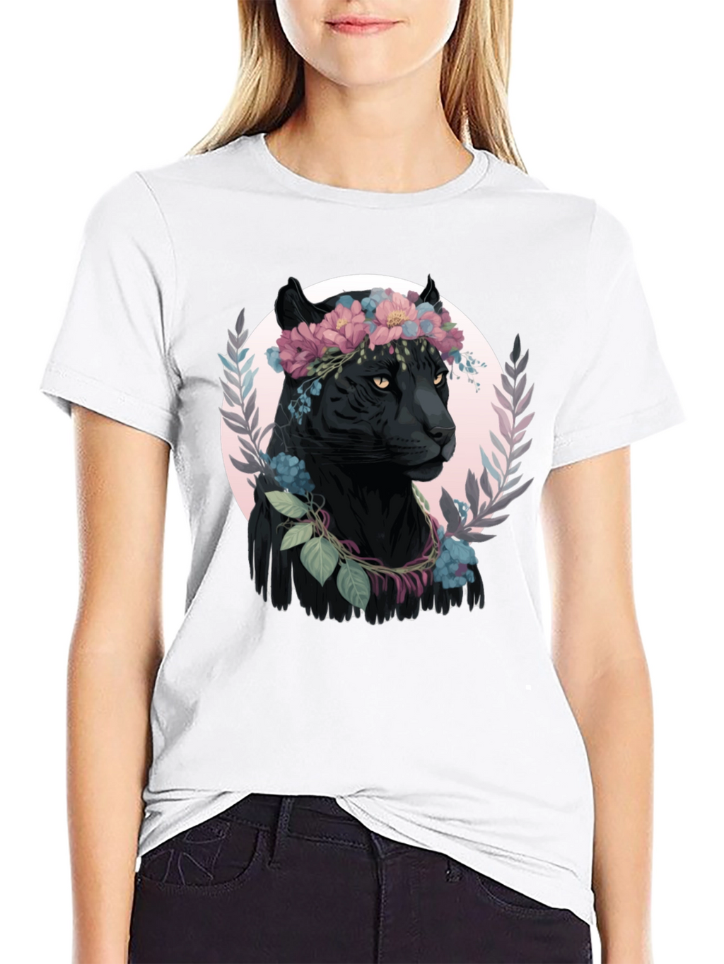 Black Panther Floral Wreath Graphic Tee