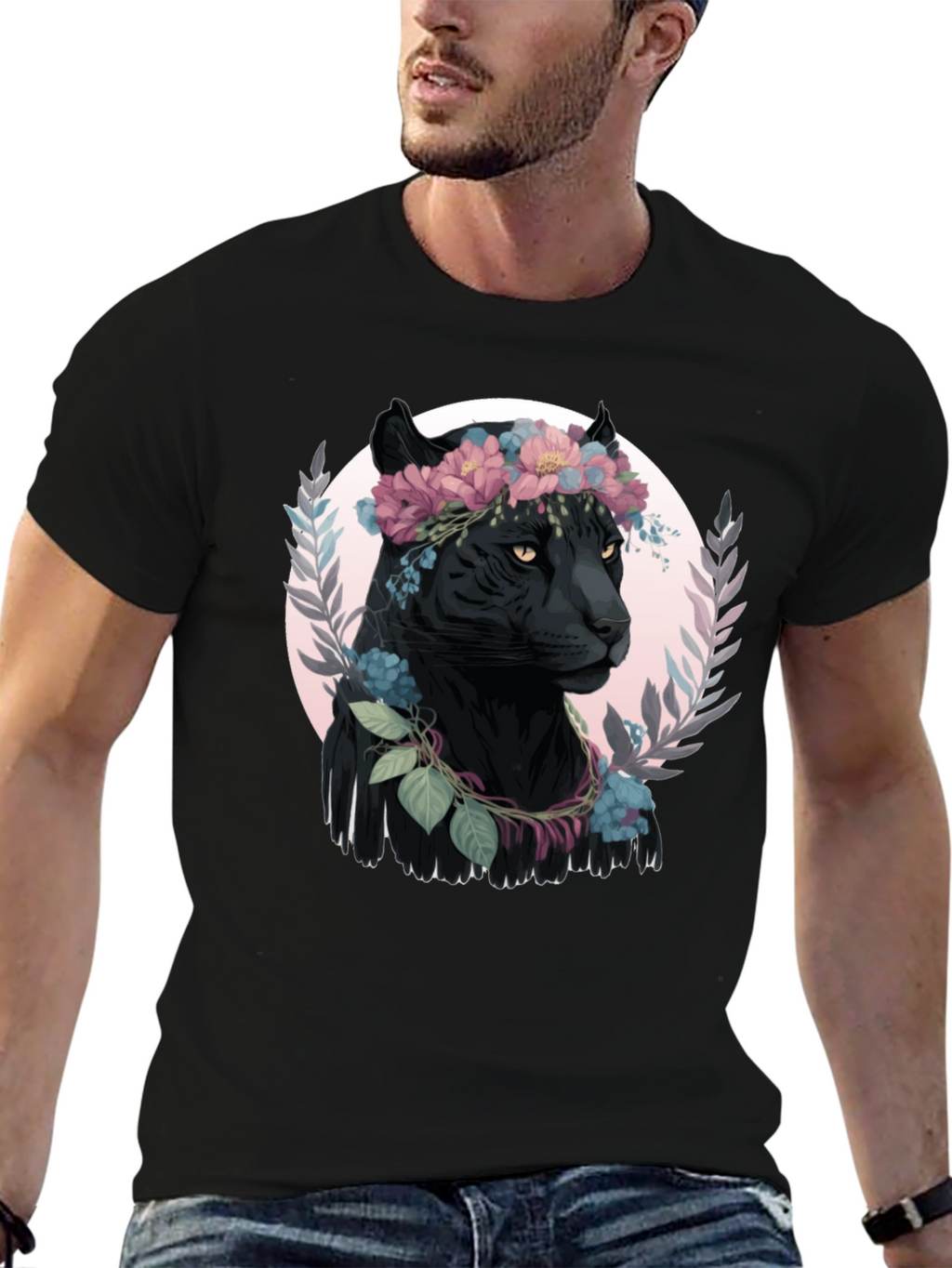 Black Panther Floral Wreath Graphic Tee