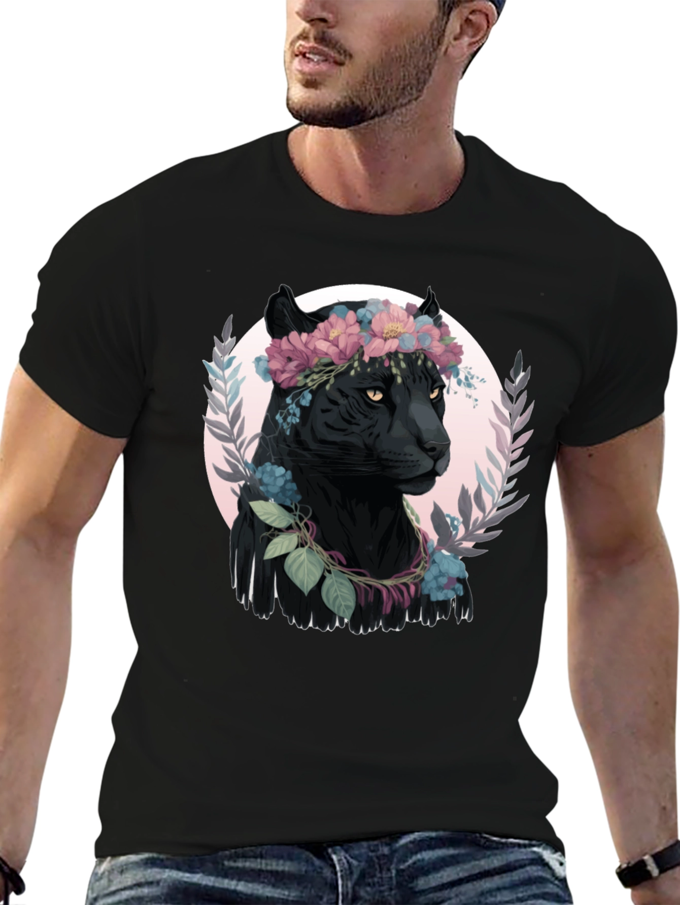 Black Panther Floral Wreath Graphic Tee