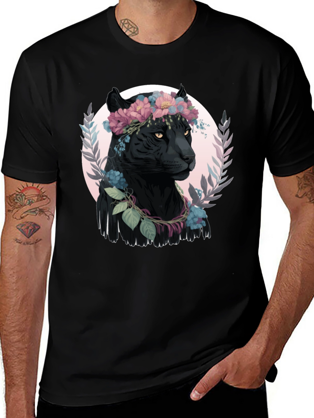 Black Panther Floral Wreath Graphic Tee