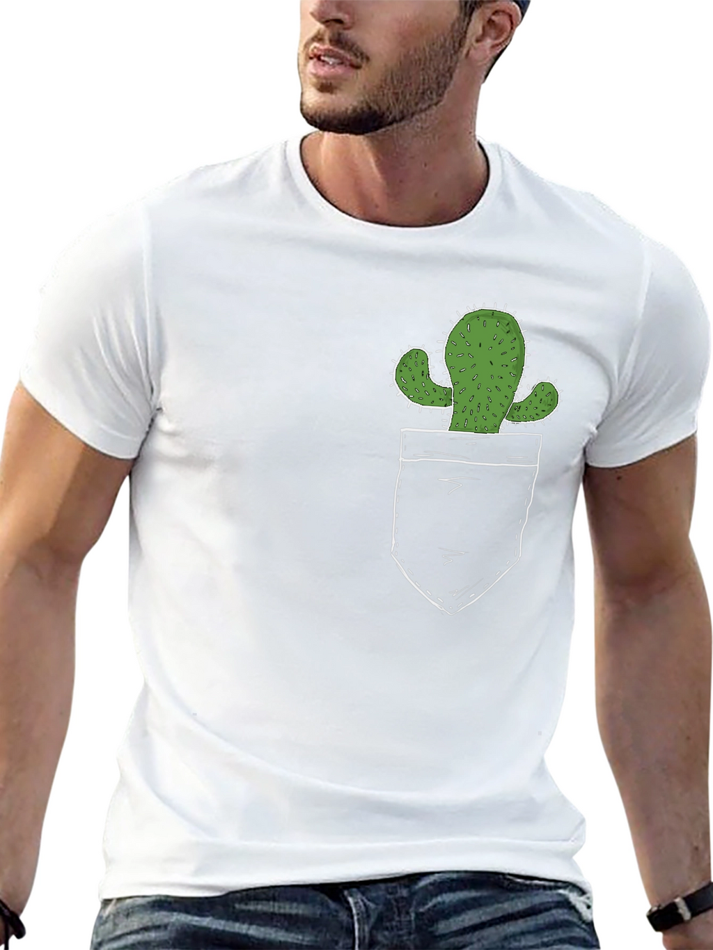 Cactus Pocket Print Black T-Shirt