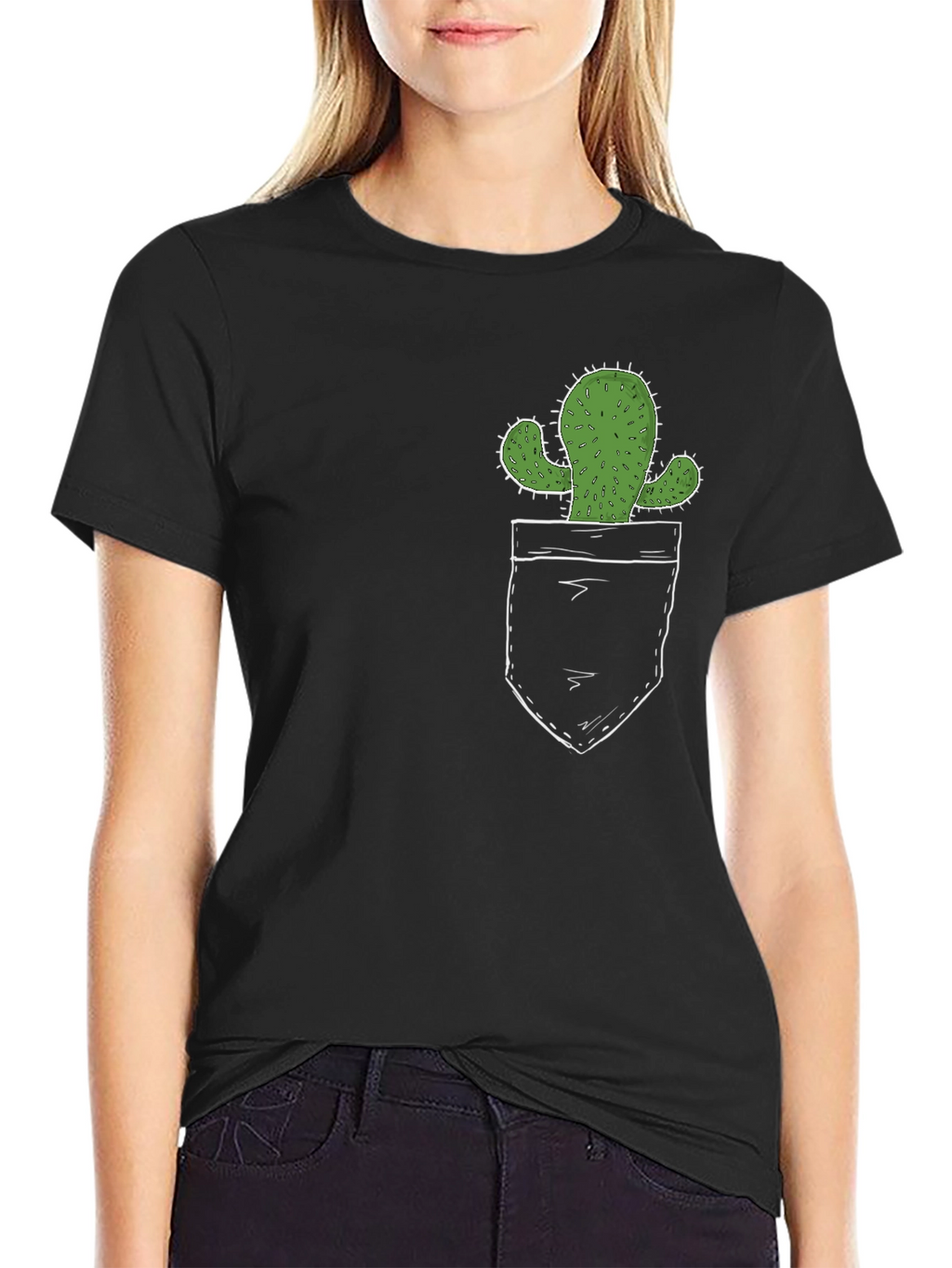 Cactus Pocket Print Black T-Shirt