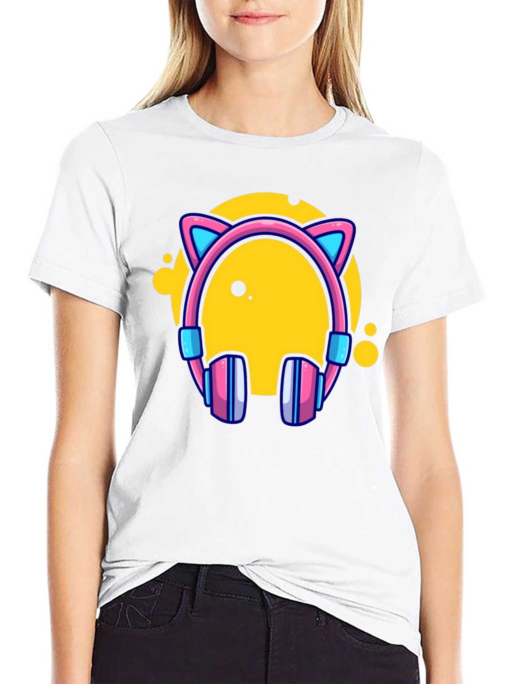Cat Ear Headphones Graphic Black Tee