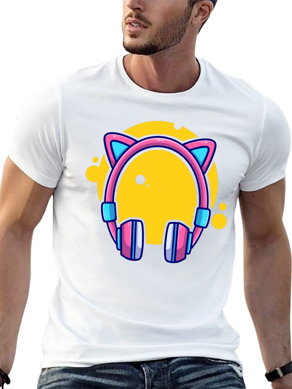 Cat Ear Headphones Graphic Black Tee