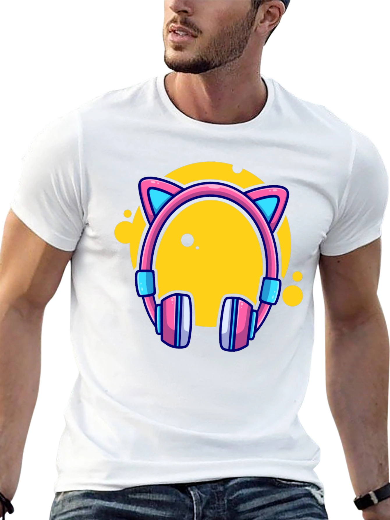 Cat Ear Headphones Graphic Black Tee