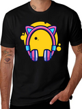 Cat Ear Headphones Graphic Black Tee