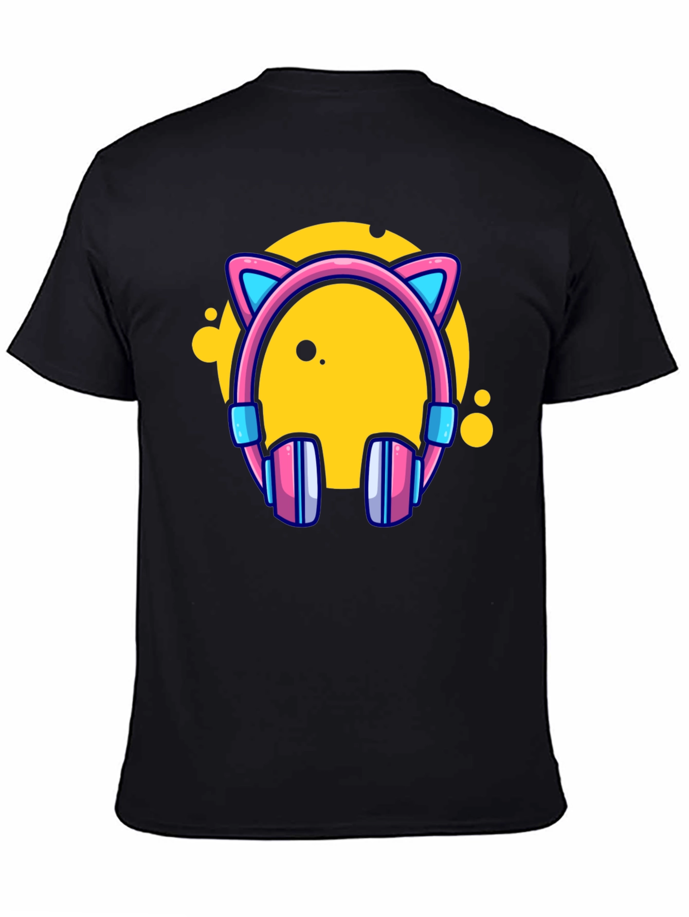 Cat Ear Headphones Graphic Black Tee