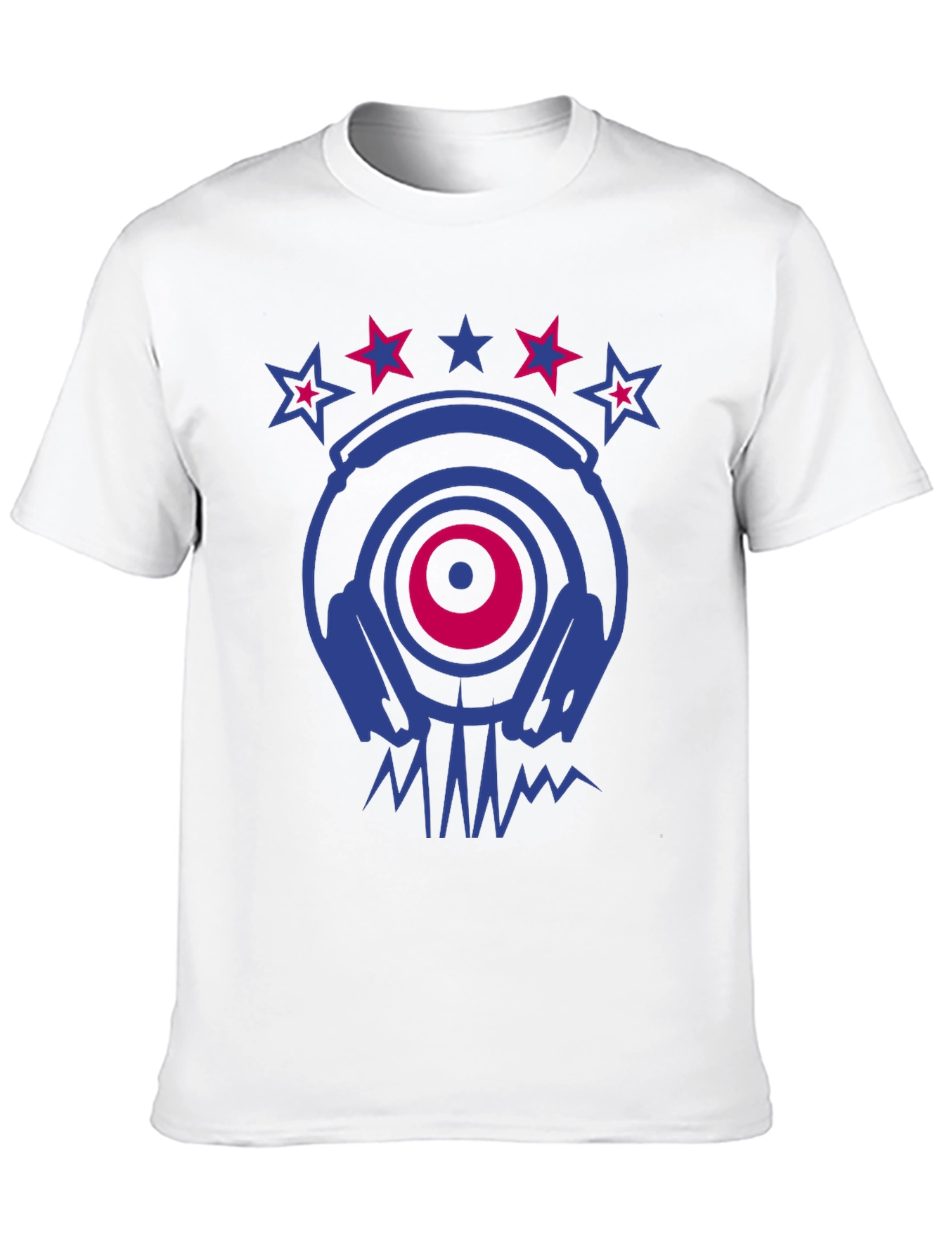 Cool DJ Headphones & Stars Graphic Print T-Shirt