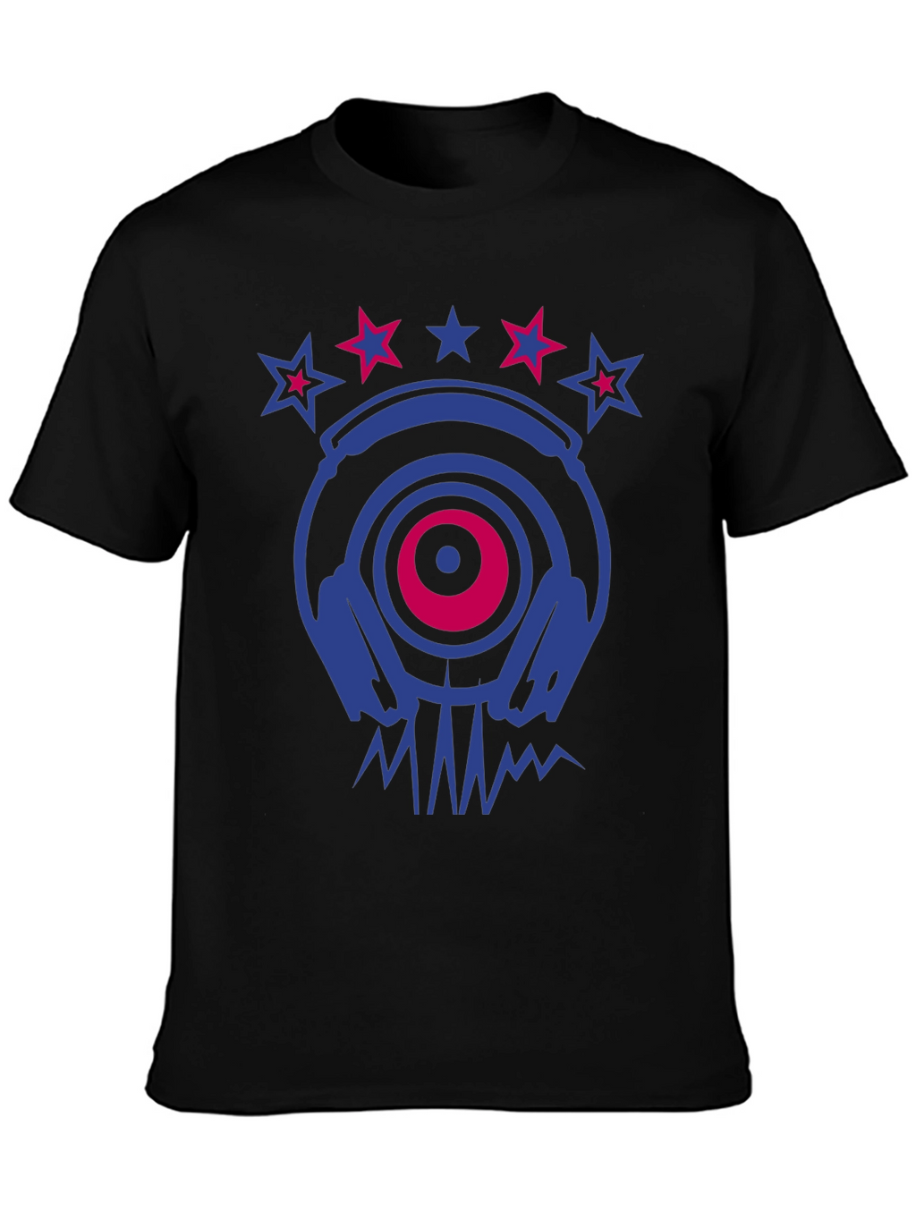 Cool DJ Headphones & Stars Graphic Print T-Shirt