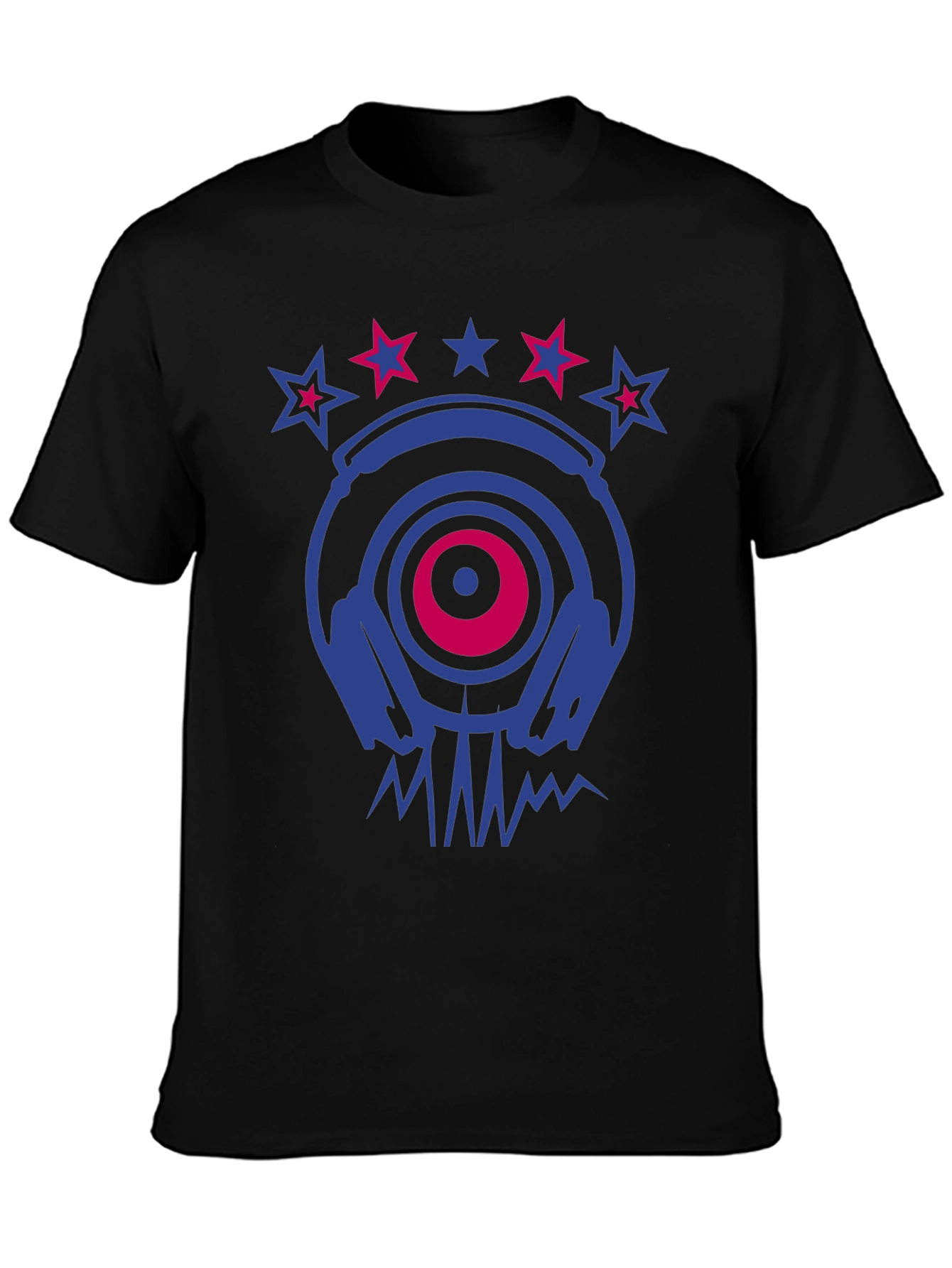 Cool DJ Headphones & Stars Graphic Print T-Shirt
