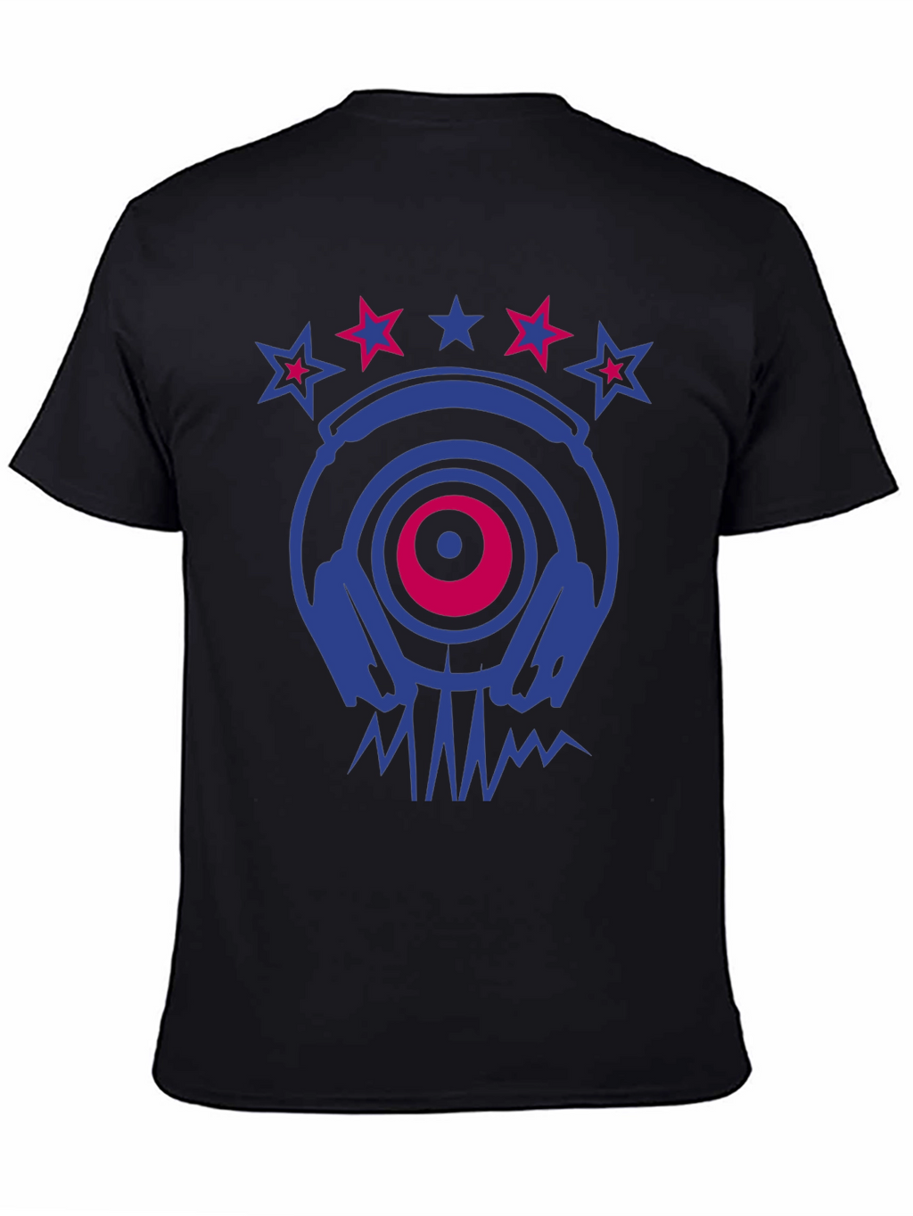 Cool DJ Headphones & Stars Graphic Print T-Shirt