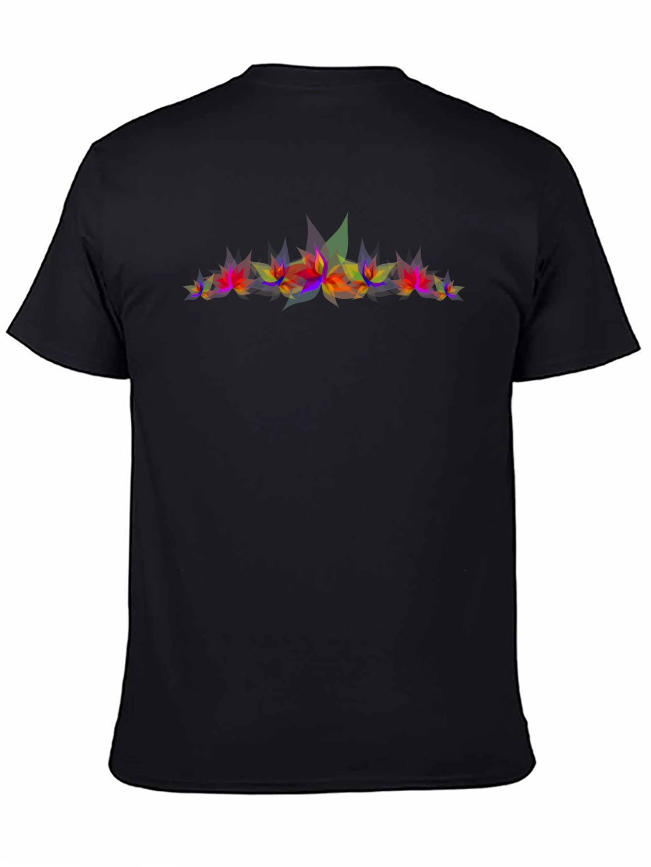 Abstract Geometric Leaves Graphic Print Black T-Shirt