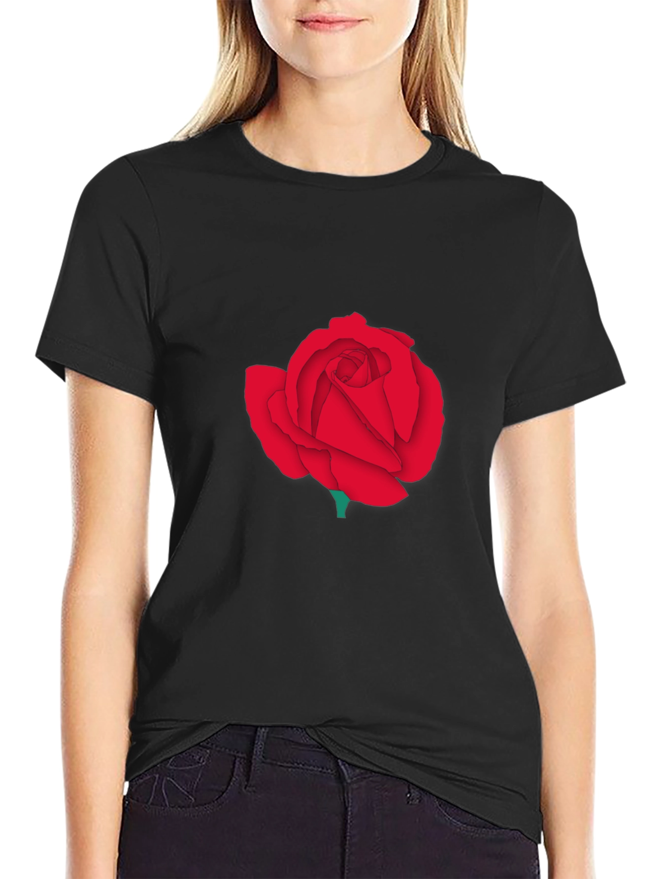 Red Rose Graphic Tee - Classic Black T-Shirt